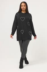 YOURS Plus Size Black Diamante Heart Jumper | Yours Clothing 1
