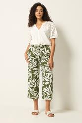 M&Co Khaki Green Leaf Print Cropped Trousers | M&Co 3