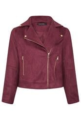 EVANS Curve Berry Red Suedette Biker Jacket