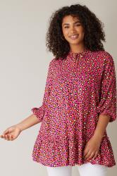 EVANS Plus Size Pink Leopard Print Tie Neck Blouse | Evans 3