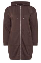 YOURS Curve Chocolate Brown Longline Zip Hoodie