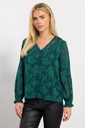 M&Co Petite Teal Green Floral Jacquard V-Neck Blouse | M&Co 3
