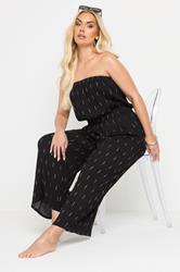 YOURS Plus Size Black Metallic Bandeau Wide Leg Jumpsuit | Yours Clothing 3