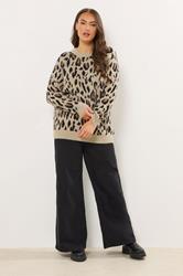 YOURS Plus Size Natural Brown Soft Touch Leopard Jumper | Yours Clothing 1