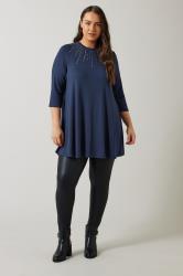 EVANS Plus Size Navy Blue Sequin Embellished Longline Top | Evans 2