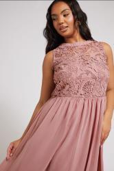 YOURS LONDON Plus Size Pink Lace Detail Chiffon Maxi Dress | Yours Clothing 4