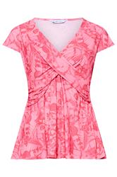 YOURS LONDON Curve Pink Butterfly Print Wrap Front Top