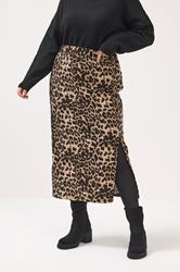 YOURS Plus Size Brown Leopard Textured Tube Skirt | Yours Clothing 3