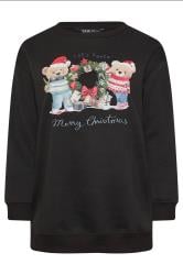 YOURS Plus Size Black Teddy Bear Christmas Print Sweatshirt | Yours Clothing 5