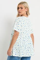 YOURS Plus Size Ivory White Ditsy Bow Tie Front Peplum Top | Yours Clothing 4