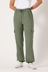 LTS Tall Women's Khaki Green Textured Cuffed Cargo Trousers | Long Tall Sally 2