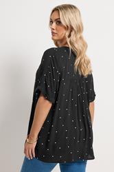 YOURS Plus Size Black Crinkle Polka Dot Notch Neck Top | Yours Clothing 2