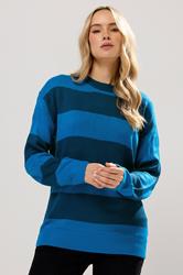 LTS Tall Blue Knitted Stripe Crew Neck Jumper | Long Tall Sally 3