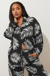 YOURS Plus Size Black & White Palm Print Crinkle Shirt | Yours Clothing 2