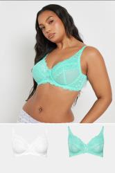 YOURSET 2 PACK Plus Size Blue & White Lace Underwired Mesh Bras | Yours Clothing 1