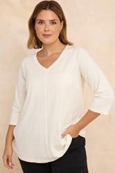 EVANS Plus Size Ivory White V-Neck Cotton Top | Evans 3