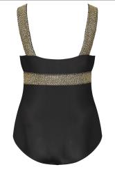 YOURS Plus Size Black Metallic Tummy Control Swimsuit | Yours Clothing 9
