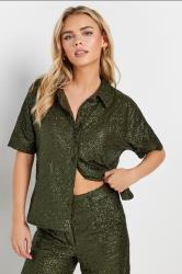 PixieGirl Petite Women's Khaki Green Sequin Embellished Short Sleeve Shirt | PixieGirl 1