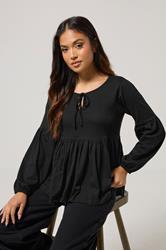 PixieGirl Petite Women's Black Tie Front Cotton Smock Top | PixieGirl 1