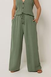 YOURS Plus Size Khaki Green Twill Wide Leg Trousers | Yours Clothing 3