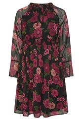YOURS Curve Black Floral Tie Neck Midi Dress