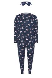 YOURS Curve Set Navy Blue Bow Soft Touch Pyjama & Eye Mask