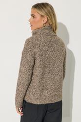 PixieGirl Petite Women's Beige Brown Chunky Roll Neck Jumper | PixieGirl 2