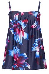 YOURS Plus Size Navy Blue Floral Print Tankini Top | Yours Clothing 9
