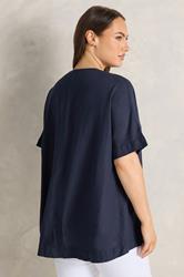 EVANS Plus Size Navy Blue Premium Linen Front Pleat Top | Evans  4