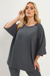 YOURS Plus Size Charcoal Grey Oversized Boxy T-Shirt | Yours Clothing 3