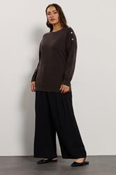 EVANS Plus Size Chocolate Brown Button Detail Jumper  1