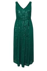 YOURS LONDON Curve Green Sequin V-Neck Maxi Dress