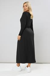 YOURS Plus Size Black Ribbed Henley Maxi Dress | Yours Clothing 2