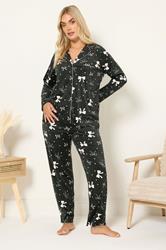 YOURS Plus Size Black Bow Print Fleece Pyjama Set | Yours Clothing 3