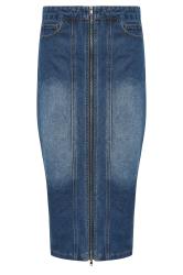 PixieGirl Petite Women's Blue Denim Zip Front Midi Skirt | PixieGirl 5