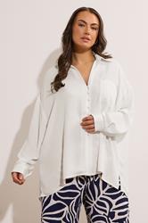 EVANS Plus Size White Dipped Hem Oversized Shirt | Evans 3
