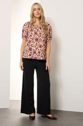 LTS Tall Women's Coral Red Floral Print Tie Front Top | Long Tall Sally 2