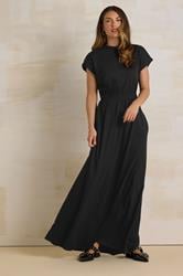 LTS Tall Black Jersey Shirred Waist Cotton Maxi Dress | Long Tall Sally 3