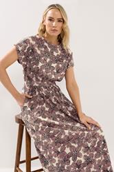 LTS Tall Women's Natural Brown Floral Jersey Shirred Waist Cotton Maxi Dress | Long Tall Sally 1