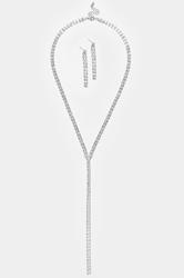 Silver Tone Diamante Long Necklace & Earrings Set | Yours Clothing 3