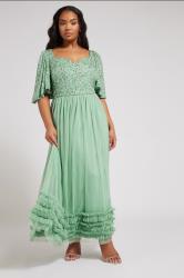 LUXE Plus Size Sage Green Embellished Ruffle Maxi Dress | Yours Clothing 1