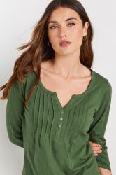LTS Tall 2 PACK Khaki Green & Dark Pink Cotton Henley Tops | Long Tall Sally 7