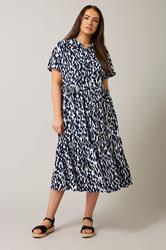 EVANS Plus Size Navy Blue Abstract Print Midi Shirt Dress | Evans  3