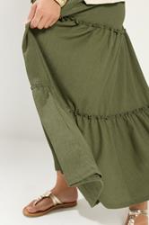 YOURS Plus Size Khaki Green Tiered Maxi Skirt | Yours Clothing 4