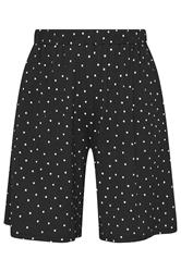YOURS Curve Black Polka Dot Jersey Crinkle Shorts