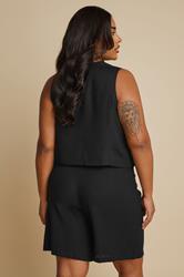 YOURS Plus Size Black Cropped Bow Tie Front Linen Waistcoat | Yours Clothing 2