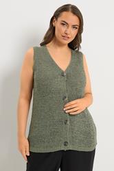 YOURS Plus Size Green Button Through Knitted Waistcoat | Yours Clothing 3