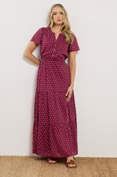 LTS Tall Women's Wine Red Dobby Spot Tiered Maxi Dress | Long Tall Sally 3