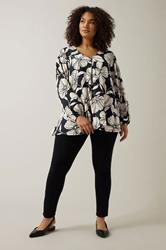 EVANS Plus Size Black Contrast Floral Jersey Crepe Top | Evans 2