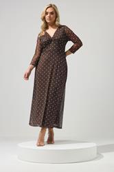 YOURS LONDON Plus Size Chocolate Brown Polka Dot Knot Front Dress | Yours Clothing 1